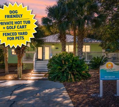 Dog-friendly beach home with private hot tub, golf cart, and fenced backyard in Panama City Beach. Perfect for relaxing, bringing your pet, and enjoying a convenient beach getaway.