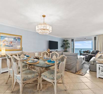 Relax in your elegant oceanfront living space with stunning sea views from your private balcony.