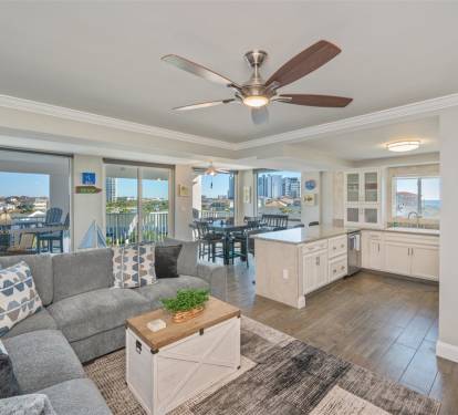 Relax in this open-concept living space where you can unwind on plush sofas while enjoying stunning city views through floor-to-ceiling windows.