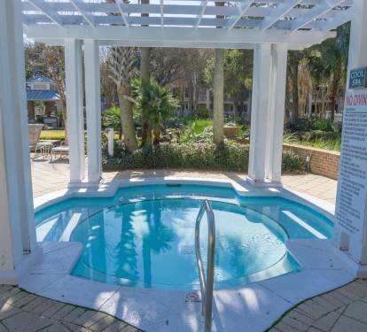 Enjoy both the hot and cool spas at the Pilot House Pool. 