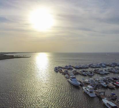 Full service marina offers boat rentals, wave runners, and fishing equipment. 