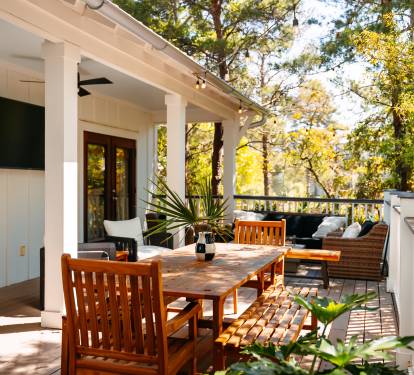 The large back deck is where the group naturally ends up. Coffee in the morning, cold drinks in the afternoon, stories and tv after dinner.

