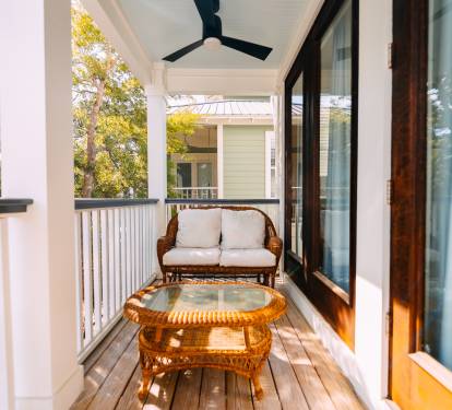 One of the 2nd floor balconies, overlooking the green space and deck.