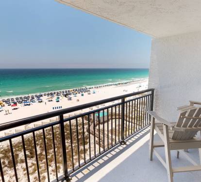 Step out onto your private balcony and take in stunning views of pristine white sand and emerald Gulf waters. Relax in your beach chair and soak up the sunshine and sea breeze.