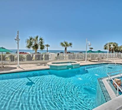 View on the deck of the outdoor pool/spa.