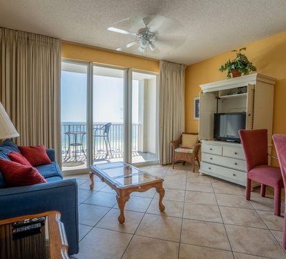 Living Room to Balcony with Beach Views.