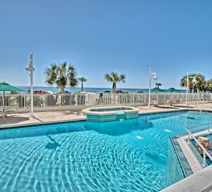 View on the deck of the outdoor pool/spa.