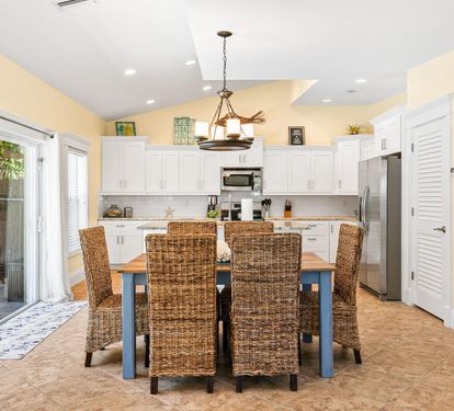 The fully updated kitchen features stainless steel appliances and everything needed to cook a full family meal.
