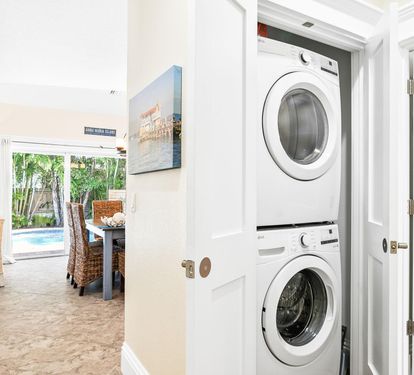  A stacked washer and dryer are tucked conveniently inside the unit — no laundromat runs needed during your stay.