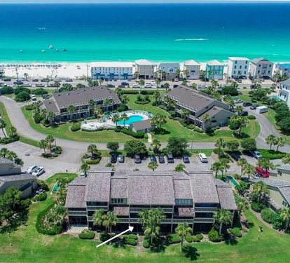Perfectly located just across from the beach with easy beach access, a community pool, and beautiful Emerald Coast surroundings.  I prefer this response