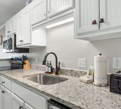 A complimentary starter kit is provided for your convenience, including paper towels, dish soap, dishwasher pods, and other basic essentials. Please note this is not a full supply—guests may need to purchase additional items for longer stays
