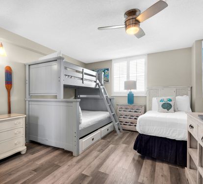 Bedroom 3 with Twin over Full Bunk and Additional Twin Bed