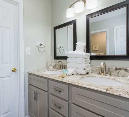 Blue Lagoon Primary Bathroom with Dual Sinks