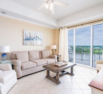 Wharf 713 Living Room with Balcony Access and Water Views