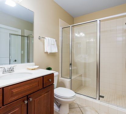 Wharf 713 Guest Bathroom with Step-in Shower and Bench