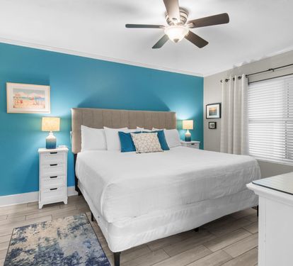 Enjoy the comfort of your bedroom and let the coastal colors melt your stress away in this serene bedroom retreat.