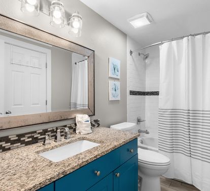 The guest bathroom provides everything you need to start your day feeling refreshed.