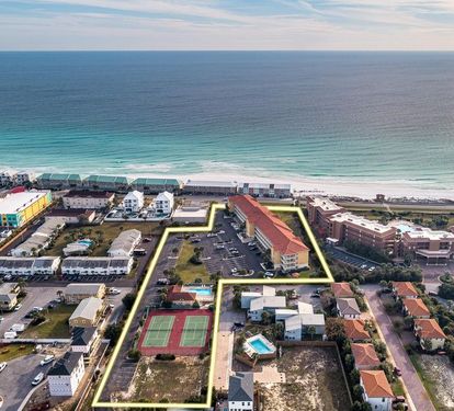 Arial View of Complex and Tennis Court