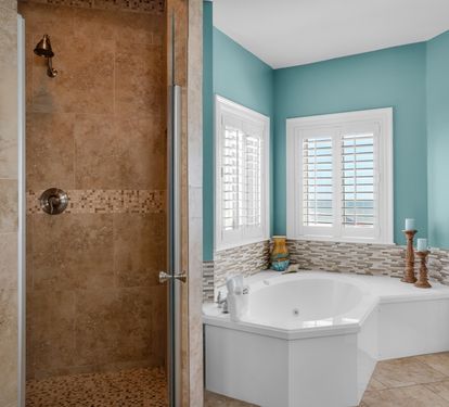 Primary Bathroom with Walk-In Shower and Soaking Tub