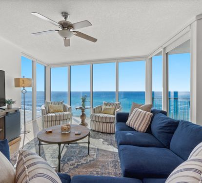 Bright & Airy Living Area Offering Wall to Wall Gulf Views