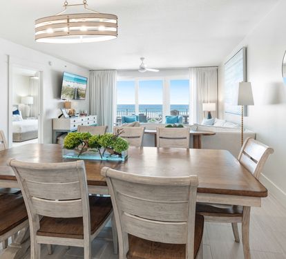 You'll love gathering around this elegant dining table with stunning ocean views as your backdrop during meals.