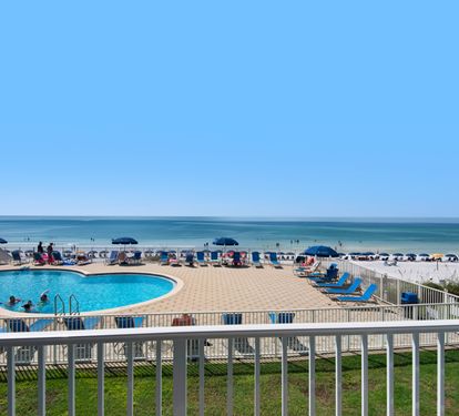 Large private balcony with Gulf view and pool view - The swimming pool will close for repairs beginning November 1, 2026 and will reopen for Spring Break 2027 exact date unknown at this time.