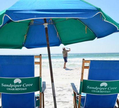 Relax on Sandpiper Cove’s private beach with sugar-white sand, emerald Gulf waters, and beach chair rentals—perfect for peaceful coastal days and unforgettable seaside moments.