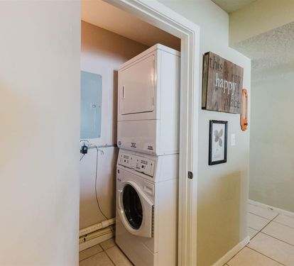 Your private laundry nook features stacked washer and dryer, making it easy to keep your vacation wardrobe fresh throughout your stay.