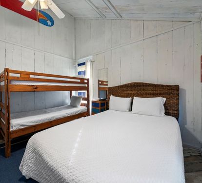The Beach Shack Bedroom 2 with Queen and Twin-over-Twin Bunk Bed