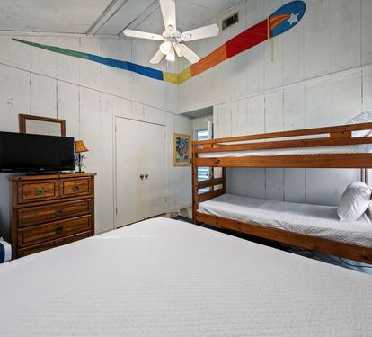 The Beach Shack Bedroom 2 with Queen and Twin-over-Twin Bunk Bed