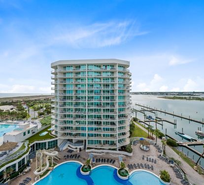 Caribe 901D Pool, Gulf, and Marina Views from Balcony