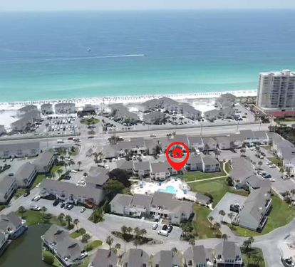 Aerial View of the neighborhood with the unit location.