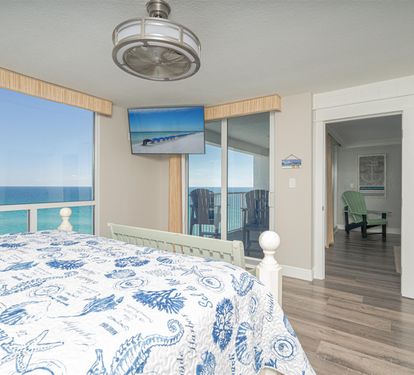 Wake up to stunning ocean views from your comfortable bed, with private balcony access for morning coffee overlooking endless blue waters.
