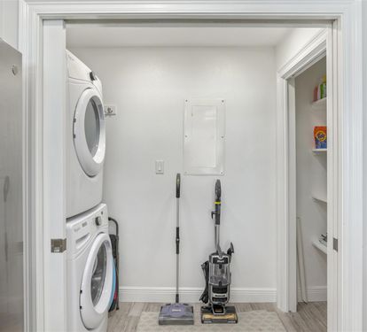 Your private laundry room keeps your stay comfortable with full-size washer and dryer, plus storage for all your cleaning needs.