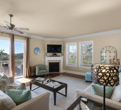 Cozy up to the fireplace and watch a game on those cold fall nights.