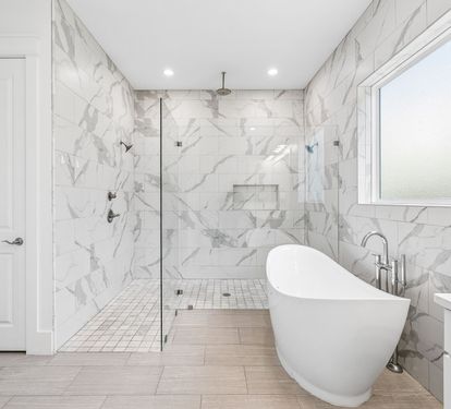 Primary King En-Suite - Spacious Walk-In Shower + Soaking Tub