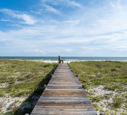 Cabana Beach House Private Beach Boardwalk with Bench