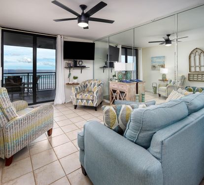 Living room seating with balcony access
