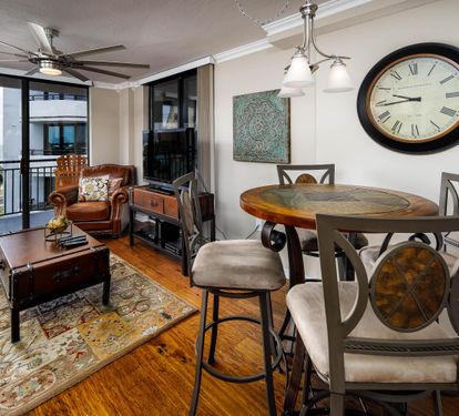 Dining area opens to living room.
