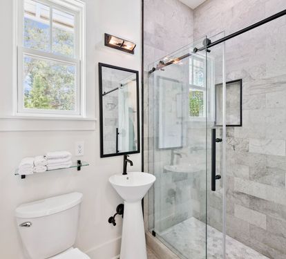1st Floor Guest Bathroom - Single Vanity + Walk-In Shower