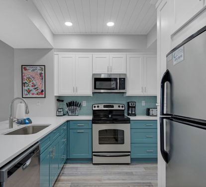Updated kitchen with island seating.