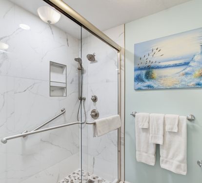 Spacious walk-in shower in the primary bathroom.